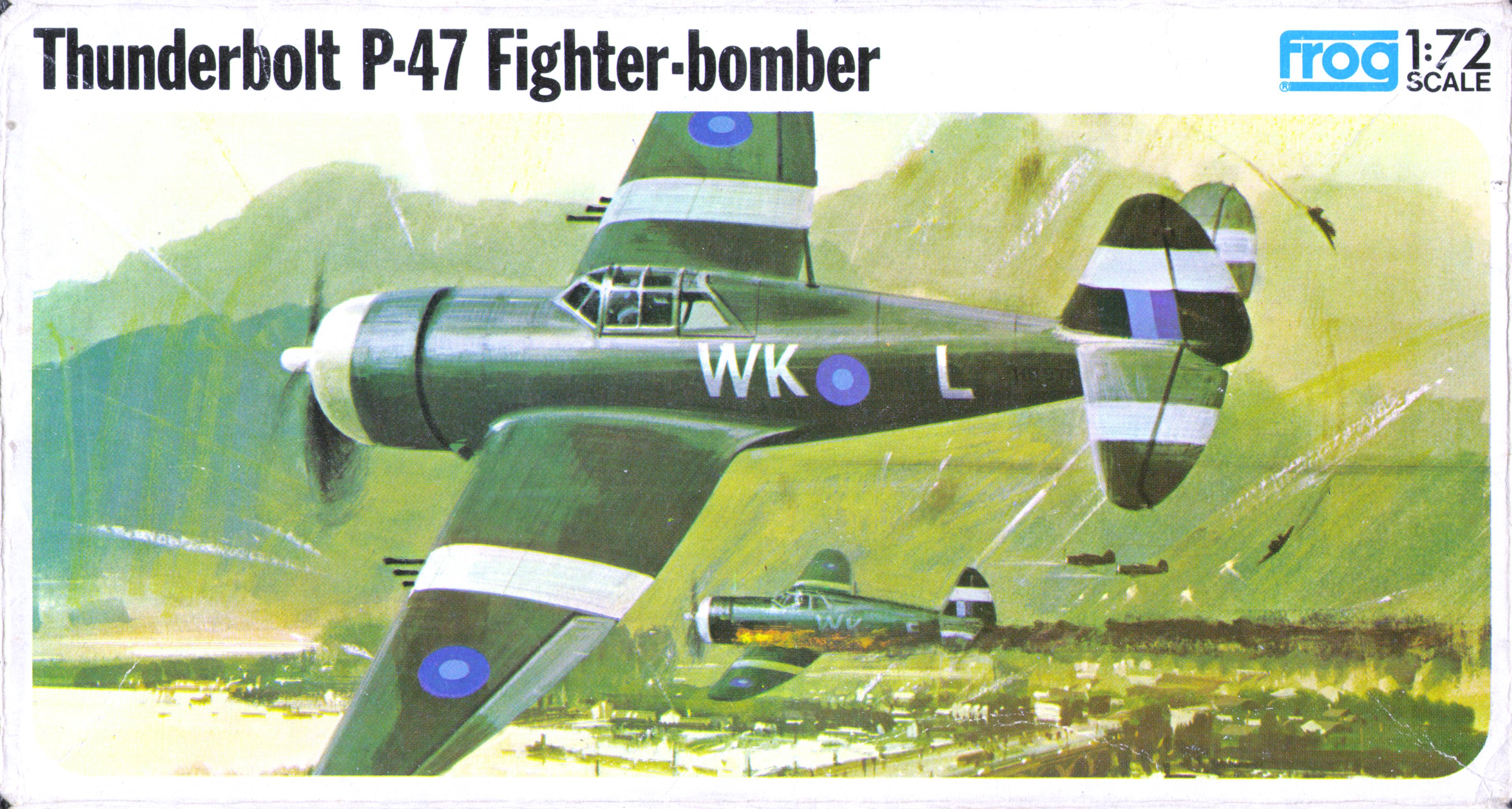 Верх коробки FROG F390 Thunderbolt P-47 Fighter bomber, Blue series, 1974
